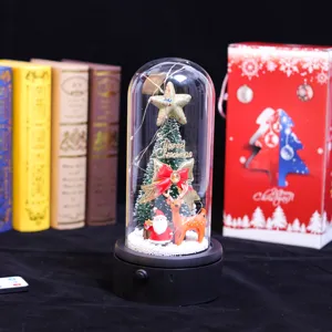 Festliche Weihnachtsglaskuppel Dekoration mit Weihnachtsmann, Rentier und LED in Geschenkbox