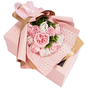 Artificial soap rose carnation flower bouquet gift box for Mother's Day Valentine's Day.