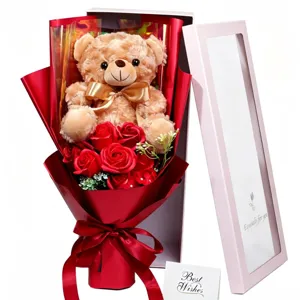 Valentine's Day teddy bear rose soap flower gift box plush toy romantic present for women