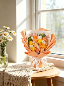 Bouquet di rose di sapone arancione con elegante confezione regalo per occasioni.