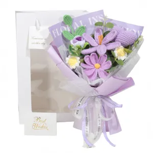 Handmade crochet flower bouquet with gift bag and best wishes card for Valentine's Day