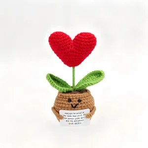 Handcrafted crochet potted heart flower positive energy cute desk ornament gift home decor