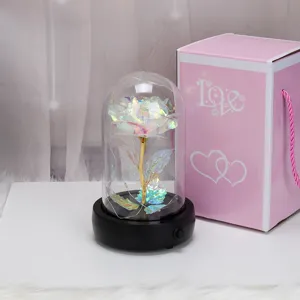 Galaxie Goldfolie Rose in Glas Kuppel mit LED Licht Geschenkbox fur Valentinstag Dekoration