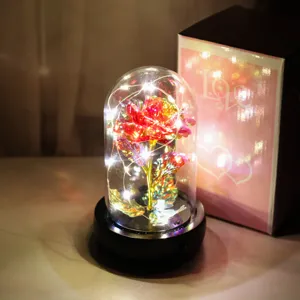 Ewige Goldfolien Rose Glas Kuppel Licht mit LED Lichterkette fur romantisches Geschenk