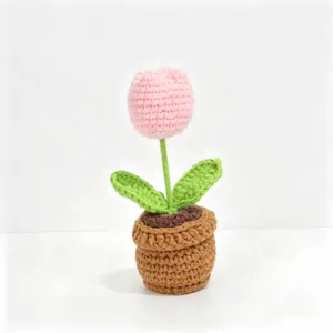 Handmade crochet tulip potted plant cute knitted flower ornament for desktop decor home room