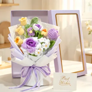 Handgemachte Häkelblumen Blumenstrauß Geschenkbox gestrickte Rosen Valentinstag