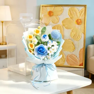 Bouquet di Fiori all Uncinetto Lavorato a Mano Filato di Lana Rosa Giglio Con Scatola Regalo Fiore Artificiale Arredamento Casa San Valentino