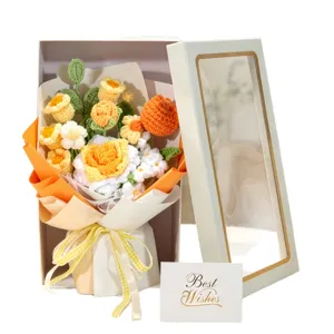 Handgemachter Häkelgarn Blumenstrauß in Geschenkbox romantisches Valentinstagsgeschenk