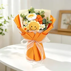 Handmade crochet flower bouquet with sunflower and roses for Valentine's gift
