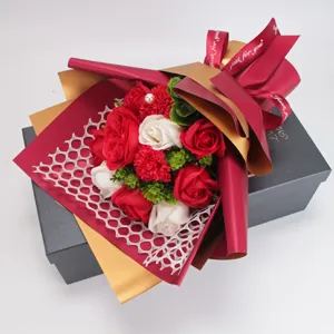 Soap rose flower bouquet with luxury gift box, romantic carnation floral present details