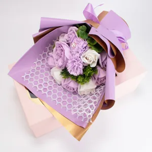 Artificial soap flower bouquet purple roses carnations gift box for valentines day
