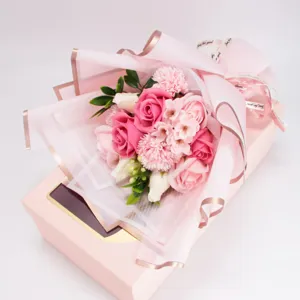 Exquisite pink soap rose and carnation bouquet gift box for Mother's Day and Valentine's Day.