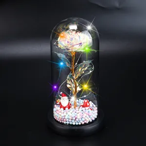 Galaxie-Rose im Glasdom mit farbigen LED-Lichtern und Weihnachtsmann-Figur Detail
