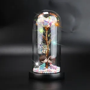 Galaxy Rose In Glaskuppel Mit LED-Licht Spieluhr Für Valentinstag Weihnachtsgeschenk Home Tisch Romantische Deko