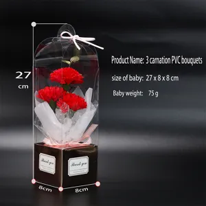 3 Œillets Boîte Cadeau PVC Fleurs de Savon Artificielles Bouquet Fête des Mères Déco