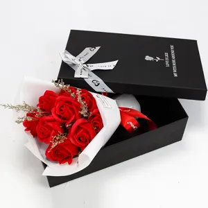 Handmade Scented Soap Flower Rose Bouquet Luxury Gift Box Set With Tote Bag Greeting Card Romantic Valentine Day Anniversary Birthday Surprise Gift For Lover Women Friends