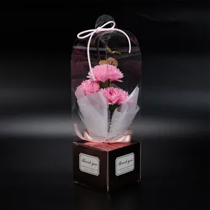 Cadeau de fête des mères 3 œillets bouquet de fleurs de savon artificiel boîte transparente
