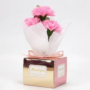 Joli Bouquet de Fleurs de Savon Œillet Artificiel Boîte Cadeau Fête des Mères Rose