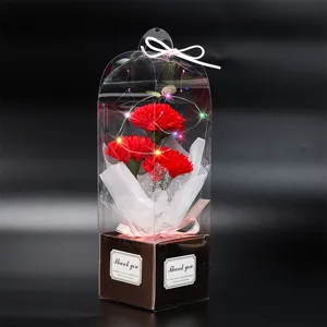 Bouquet de Fleurs de Carnation en Savon Artificiel Boîte Cadeau Avec Lumières LED Cadeau Romantique de Fête des Mères