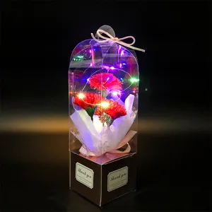 Magnifique bouquet de fleurs d'œillet artificielles en boîte cadeau avec LED.