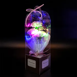 Cadeau de Fête des Mères 3 œillets bouquet de fleurs de savon artificielles boîte LED