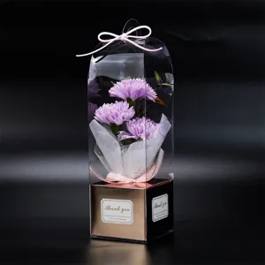 Cadeau fete des meres 3 tetes de fleurs de oeillet de savon bouquet dans boite transparente