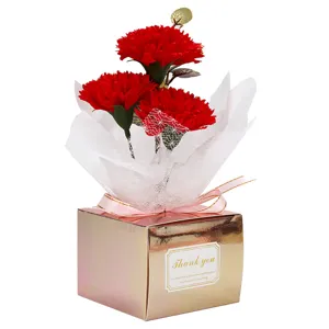 Coffret cadeau de fleurs de savon œillet artificiel avec ruban pour la fête des Mères.