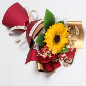 Graduation gift sunflower soap flower bouquet small artificial floral arrangement for girls
