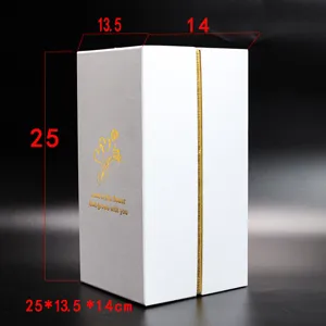 Caja de regalo blanca con texto de hoja de oro y motivo de rosa, tamano 25x13.5x14cm.