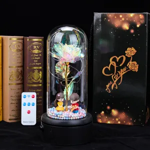Galaxy rose in glass dome with remote control and gift box for Valentine's Day gift