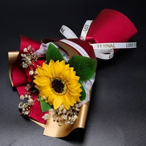 Mini sunflower artificial flower bouquet graduation gift with gift wrapping ribbon
