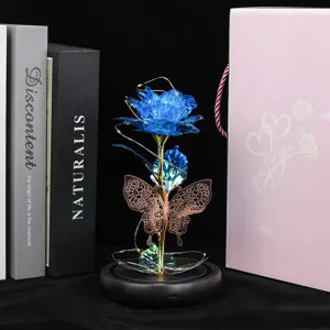 Rose Artificielle Galaxie Lumière LED Papillon Fleur Cristal Cadeau Saint Valentin