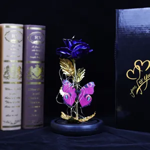 Regalo de San Valentin rosa azul hoja de oro LED luz nocturna decoracion de escritorio