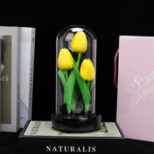 Dôme en verre tulipe veilleuse fleur artificielle ornement décoratif pour la maison chambre bureau