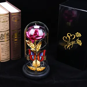 Regalo de San Valentin rosa de oro cupula de cristal LED luz nocturna flor eterna