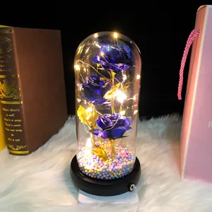 Valentine gift glass dome rose artificial flower with LED lights romantic gift home decor