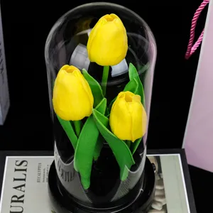 Dôme en verre tulipe veilleuse fleur artificielle décoration ornement pour cadeau maison.