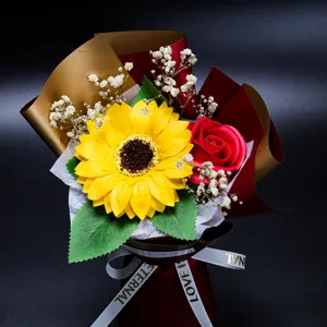 Sunflower soap flower graduation bouquet gift, mini dried flower arrangement for girls.