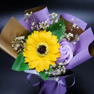 Graduation gift sunflower soap flower bouquet artificial baby's breath romantic present