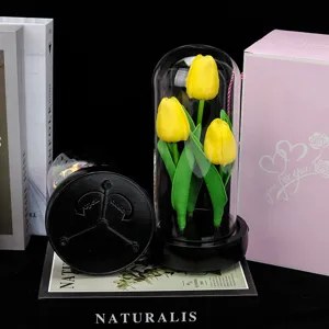 Veilleuse tulipe dôme en verre fleur éternelle cadeau romantique décoration de table lampe chaleureuse