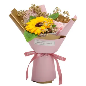 Sunflower soap flower bouquet gift for graduation, beautiful artificial floral arrangement.