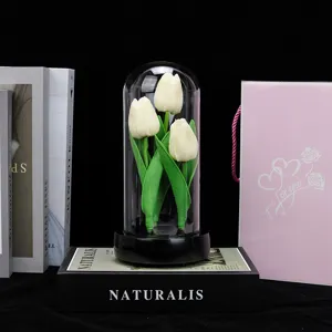 Veilleuse dôme en verre tulipe fleur artificielle décoration ornement fête des mères