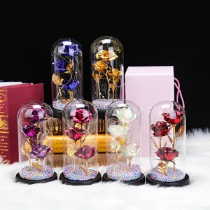Valentine gift 3-rose glass dome LED light eternal flower romantic home decor ornament USB