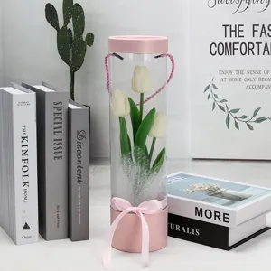 PVC simulation tulip flower transparent cylinder gift home decor photo prop ornament