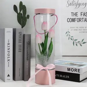 Transparent cylinder artificial tulip flower gift box home decor table ornament romantic present