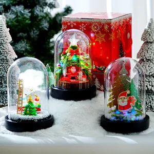 Boîte à musique dôme en verre LED éclairé sapin Père Noël décoration cadeau de fête