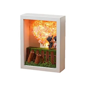 Heart-shaped preserved flower night light with Bluetooth speaker in a white frame