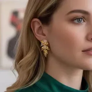 Pendientes de Gota de Hoja Chapados en Oro Vintage Francés Para Mujer Pendientes Colgantes Diseñador Lujo Joyería