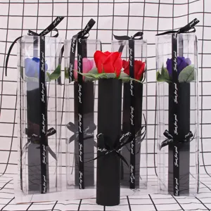 Valentine's Day Single Fragrance Soap Flower Rose Carnation In Clear PVC Box Handmade Soap Flower Gift For Teacher Mother Day Party Favor