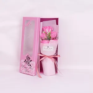 Pink soap rose gift box with 5 simulation flowers, perfect for Valentine's Day and Mother's Day.